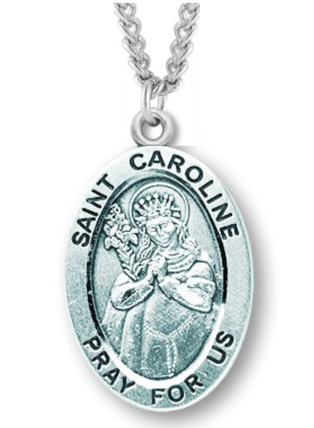 Women's St. Caroline Necklace Oval Sterling Silver with Chain Options - 18&quot; 1.8mm Sterling Silver Chain + Clasp