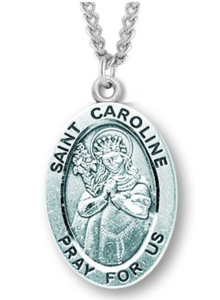 Women's St. Caroline Necklace Oval Sterling Silver with Chain Options - 20&quot; 1.8mm Sterling Silver Chain + Clasp