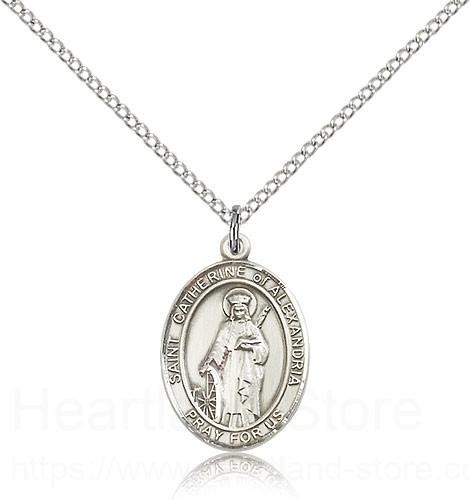 Women's Sterling Silver St. Catherine of Alexandria Medal - 20&quot; 1.8mm Sterling Silver Chain + Clasp