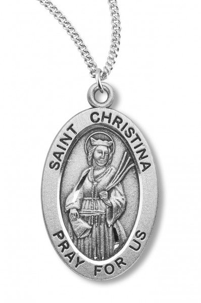 Women's St. Christina Necklace Oval Sterling Silver with Chain Options - 18&quot; 1.8mm Sterling Silver Chain + Clasp