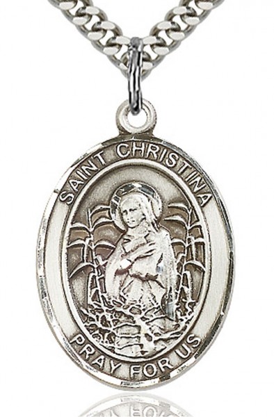St. Christina the Astonishing Medal, Sterling Silver, Large - 24&quot; 2.4mm Rhodium Plate Chain + Clasp