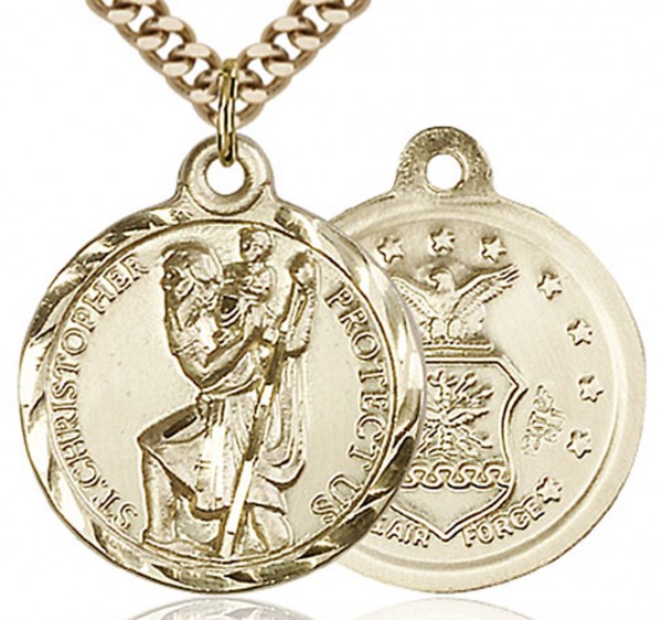 St. Christopher Air Force Medal, Gold Filled - 24&quot; 2.4mm Gold Plated Endless Chain