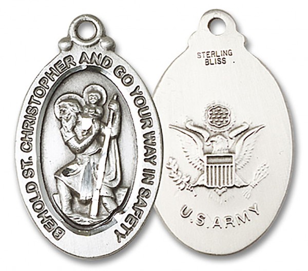 St. Christopher Army Medal, Sterling Silver - No Chain
