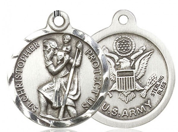 St. Christopher Army Medal, Sterling Silver - No Chain