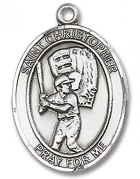 St. Christopher Baseball Medal, Sterling Silver, Large - No Chain