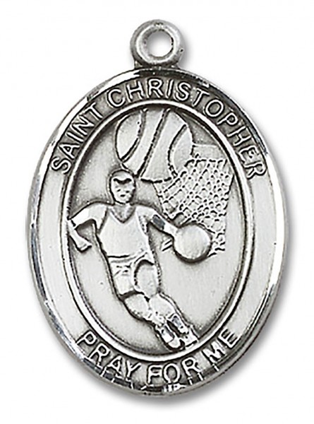 St. Christopher Basketball Medal, Sterling Silver, Large - No Chain
