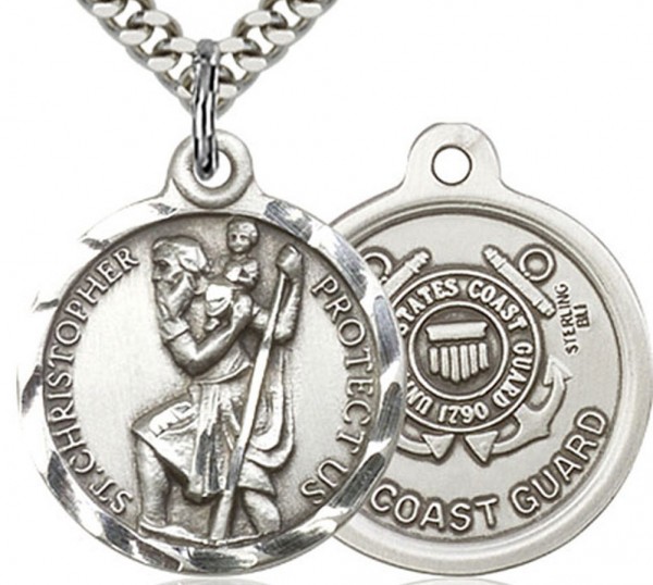 St. Christopher Coast Guard Medal, Sterling Silver - 24&rdquo; 1.7mm Sterling Silver Chain &amp; Clasp