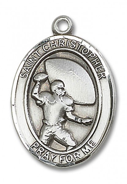 St. Christopher Football Medal, Sterling Silver, Large - No Chain