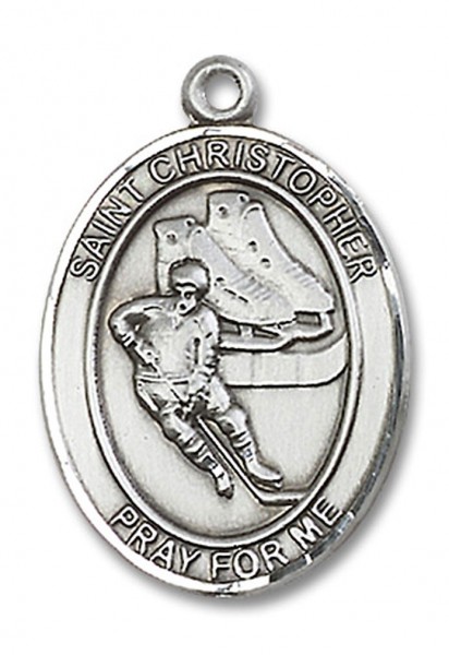 St. Christopher Hockey Medal, Sterling Silver, Large - No Chain