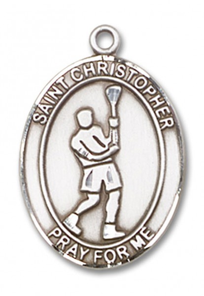 St. Christopher Lacrosse Medal, Sterling Silver, Large - No Chain
