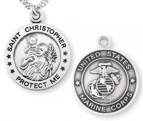 St. Christopher Marine Medal Sterling Silver - 24&quot; 3mm Stainless Steel Endless Chain