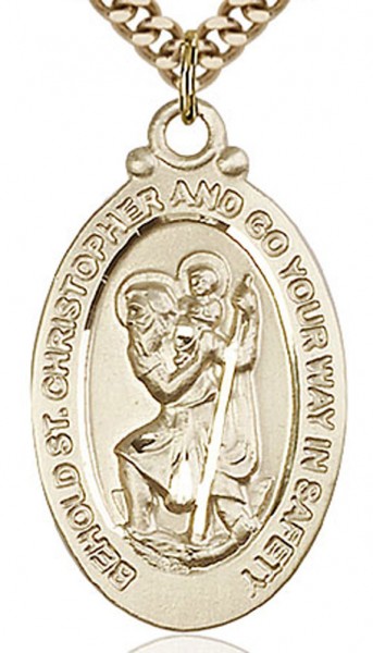 St. Christopher Medal, Gold Filled - 24&quot; 2.4mm Gold Plated Chain + Clasp