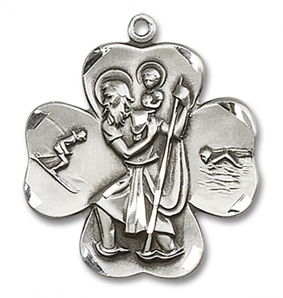 Men's Sterling Silver Shamrock Saint Christopher Medal - No Chain