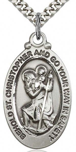 St. Christopher Medal, Sterling Silver - 24&rdquo; 1.7mm Sterling Silver Chain &amp; Clasp