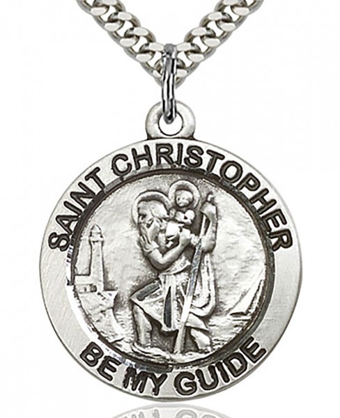 St. Christopher Medal, Sterling Silver - 24&rdquo; 1.7mm Sterling Silver Chain &amp; Clasp
