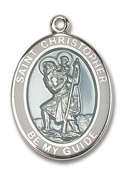 St. Christopher Medal with White Border, Sterling Silver, Large - No Chain