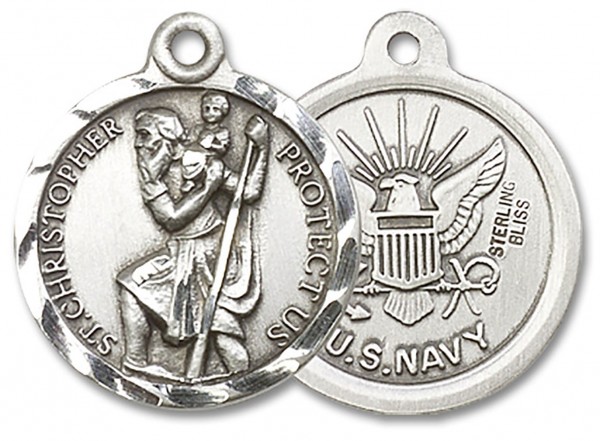 St. Christopher Navy Medal, Sterling Silver - No Chain