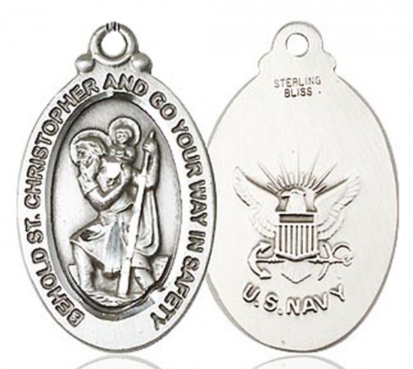 St. Christopher Navy Medal, Sterling Silver - No Chain