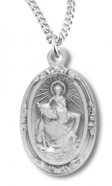 Women's Sterling Silver Oval Saint Christopher Necklace with Chain Options - 18&quot; 1.8mm Sterling Silver Chain + Clasp
