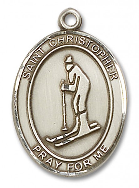 St. Christopher Skiing Medal, Sterling Silver, Large - No Chain