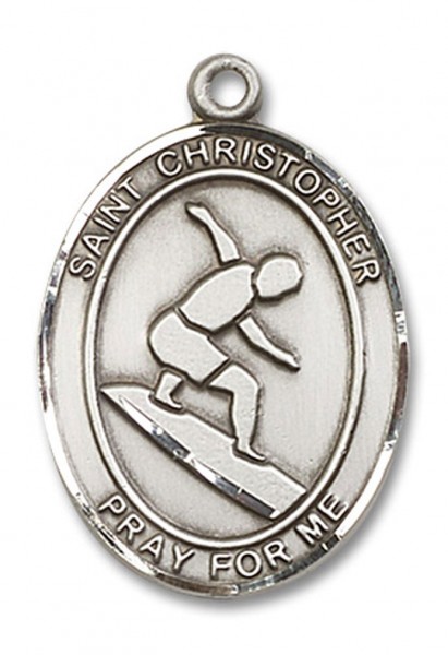 St. Christopher Surfing Medal, Sterling Silver, Large - No Chain