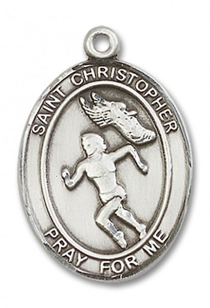 St. Christopher Track and Field Medal, Sterling Silver, Large - No Chain