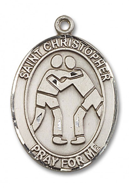St. Christopher Wrestling Medal, Sterling Silver, Large - No Chain