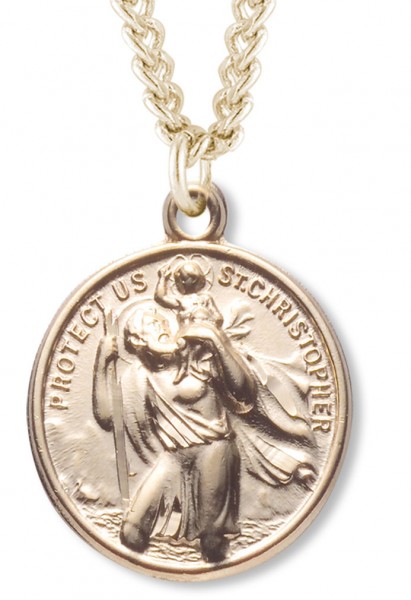 Men's 14kt Gold Plated Saint Christopher &amp; Saint Raphael Necklace + 24 Inch Gold Plated Endless Chain - Gold-tone