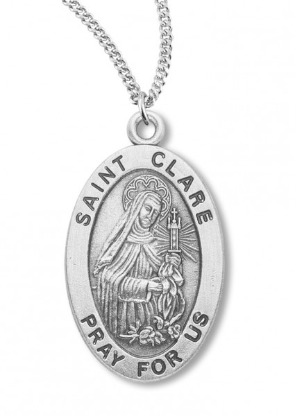 Women's St. Clare Necklace Oval Sterling Silver with Chain Options - 18&quot; 1.8mm Sterling Silver Chain + Clasp