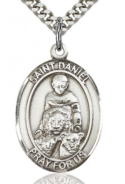 St. Daniel Medal, Sterling Silver, Large - 24&quot; 2.2mm Sterling Silver Chain + Clasp