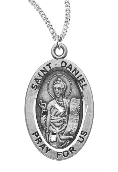 Boy's St. Daniel Necklace Oval Sterling Silver with Chain - 20&quot; 2.2mm Stainless Steel Chain with Clasp