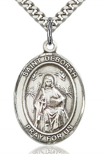 St. Deborah Medal, Sterling Silver, Large - 24&quot; 2.4mm Rhodium Plate Chain + Clasp