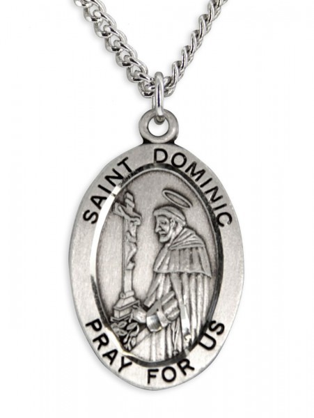 Boy's St. Dominic Necklace Oval Sterling Silver with Chain - 20&quot; 2.2mm Stainless Steel Chain with Clasp