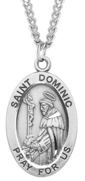 Men's Saint Dominic Sterling Silver Oval Necklace with Chain Options - 24&quot; 3mm Stainless Steel Chain + Clasp