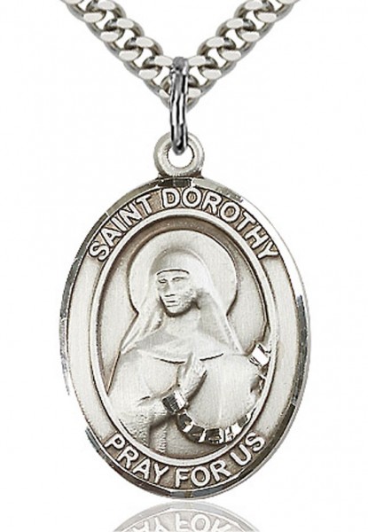 St. Dorothy Medal, Sterling Silver, Large - 24&quot; 2.4mm Rhodium Plate Endless Chain