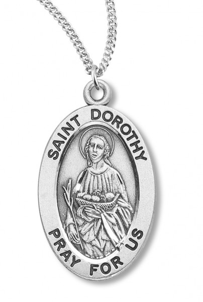 Women's St. Dorothy Necklace Oval Sterling Silver with Chain Options - 18&quot; 1.8mm Sterling Silver Chain + Clasp