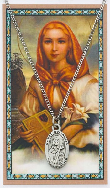 St. Dymphna Medal with Prayer Card - Silver tone