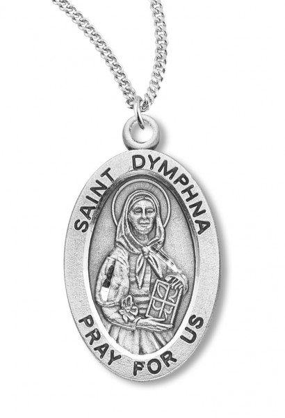 Women's St. Dymphna Necklace Oval Sterling Silver with Chain Options - 18&quot; 1.8mm Sterling Silver Chain + Clasp