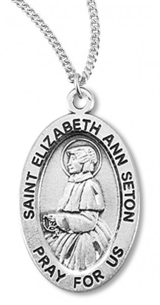Women's St. Elizabeth Ann Seton Necklace Oval Sterling Silver with Chain Options - 18&quot; 1.8mm Sterling Silver Chain + Clasp