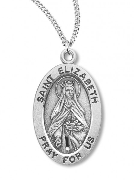 Women's St. Elizabeth Necklace Oval Sterling Silver with Chain Options - 18&quot; 1.8mm Sterling Silver Chain + Clasp