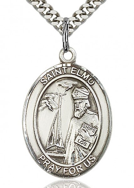 St. Elmo Medal, Sterling Silver, Large - 24&quot; 2.2mm Sterling Silver Chain + Clasp