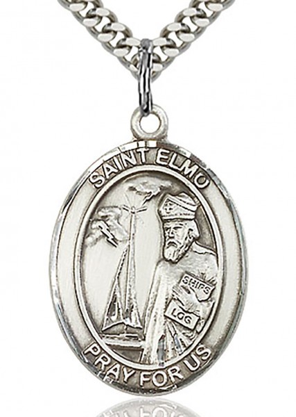 St. Elmo Medal, Sterling Silver, Large - 24&quot; 2.4mm Rhodium Plate Endless Chain