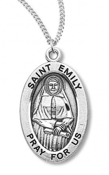 Women's St. Emily Necklace Oval Sterling Silver with Chain Options - 18&quot; 1.8mm Sterling Silver Chain + Clasp