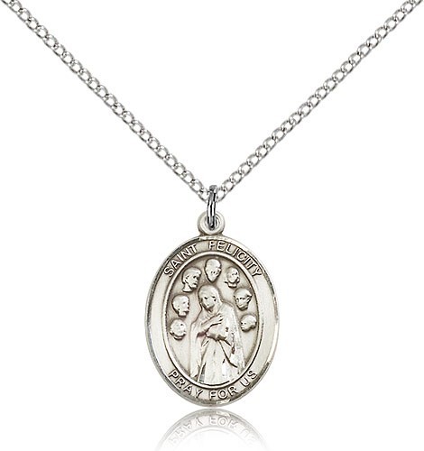 St. Felicity Medal, Sterling Silver, Medium - 18&quot; Lite Rhodium Plate Chain + Clasp