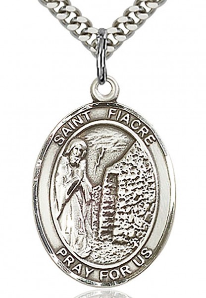 St. Fiacre Medal, Sterling Silver, Large - 24&quot; 2.4mm Rhodium Plate Endless Chain