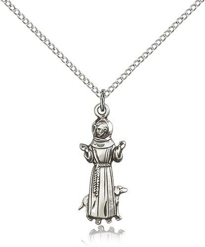 St. Francis Medal, Sterling Silver - 18&quot; Lite Rhodium Plate Chain + Clasp