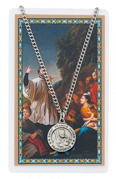 St. Francis Xavier Medal and Prayer Card Set - Silver-tone