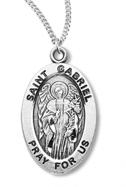 Boy's St. Gabriel Necklace Oval Sterling Silver with Chain - 20&quot; 2.2mm Stainless Steel Chain with Clasp