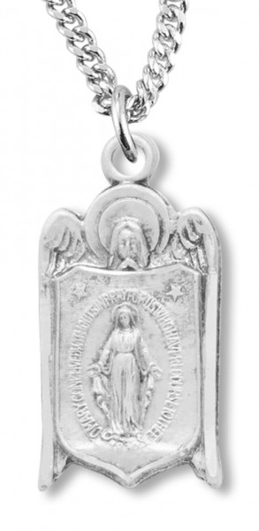 Women's Sterling Silver Saint Gabriel Miraculous Necklace with Chain Options - 18&quot; 1.8mm Sterling Silver Chain + Clasp
