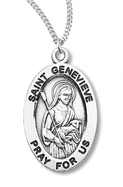 Women's St. Genevieve Necklace Oval Sterling Silver with Chain Options - 18&quot; 1.8mm Sterling Silver Chain + Clasp